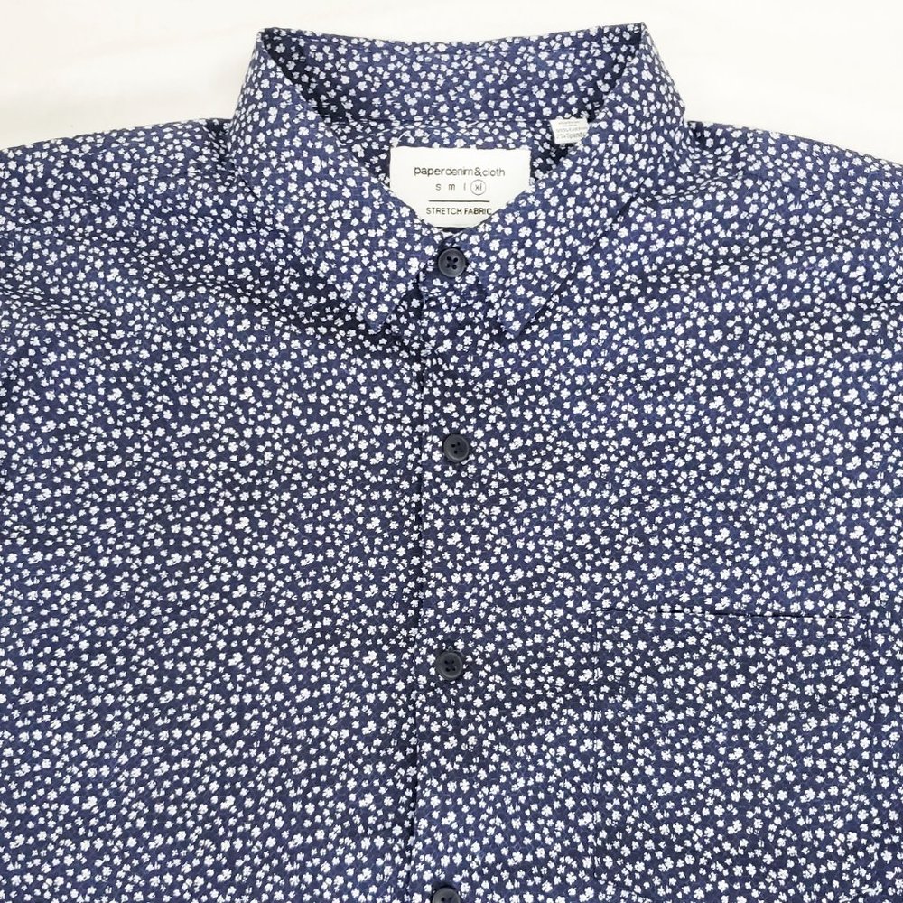 Paper Denim & Cloth PD&C Mens Navy Blue Floral Slim Shirt Stretch Cotton XL - Picture 2 of 8